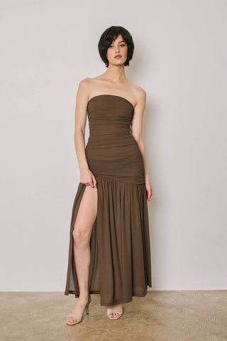 Strapless Ruched Maxi Dress(BLACK)FD14352-CP991