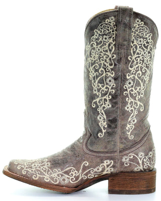 CORRAL WOMEN'S BROWN CRATER EMBROIDERED WESTERN BOOTS - SQUARE TOE-A2663