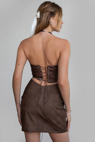 ARIZONA  Embroidered Western Strapless Bodycon Mini Dress: (Brown)