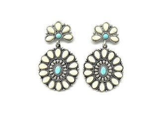 Western Turquoise Concho Dangle Earrings: TURQUOISE