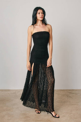 Ruched Strapless Lace Maxi Dress(Black)-FD13082-CP1009