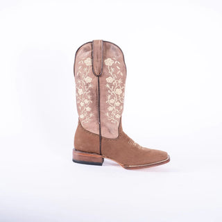 Tanner Mark Women's Square Toe Floral Nobuck Boots (Brown) TML205197