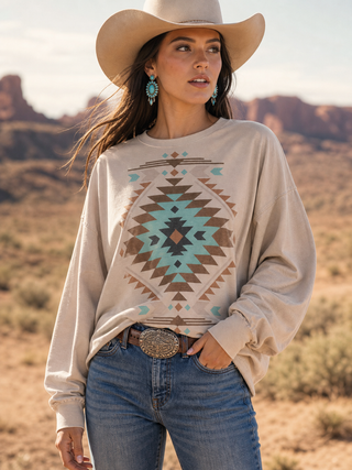 AV1171-KELLY AZTEC GRAPHIC SWEATSHIRT : Khaki / Contemporary / L