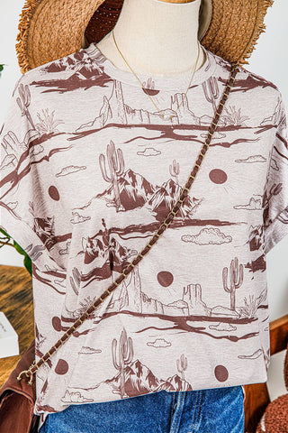 Women’s Western Print T-Shirt (Brown)