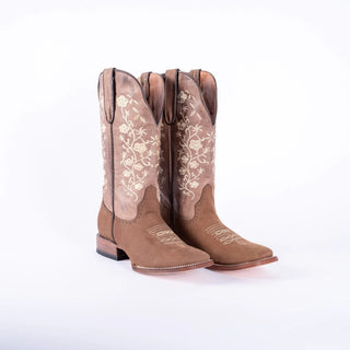 Tanner Mark Women's Square Toe Floral Nobuck Boots (Brown) TML205197