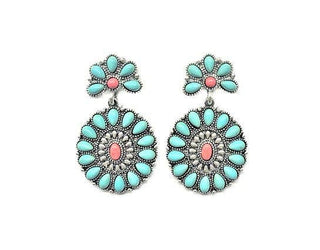 Western Turquoise Concho Dangle Earrings: WHITE / TURQUOISE