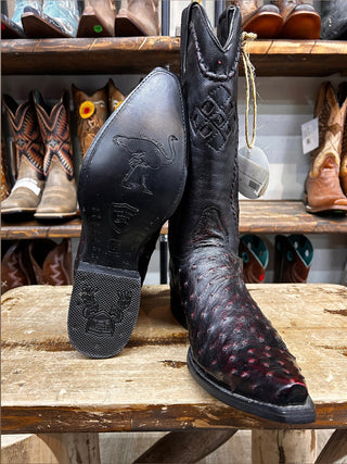 Genuine Ostrich Snip Toe Boot in Black Cherry-2940318