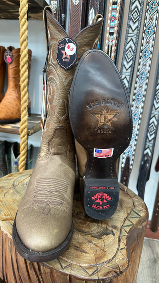 Los Altos Honey Genuine Range Leather Round-Toe Cowboy Boots 659951