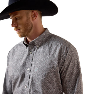 Ariat Men's Wrinkle Free Webb December Sky Grey Ditsy Classic Fit Shirt- 10073688-Ariat Men’s Shirt
