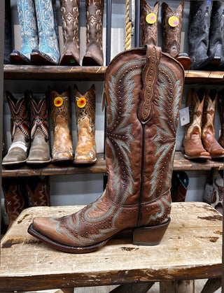 Corral Tan Embroidery & Hand Painted & Studs Snip Toe Boot C3684