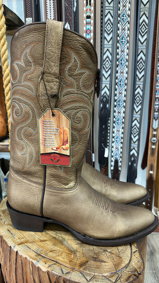 Los Altos Honey Genuine Range Leather Round-Toe Cowboy Boots 659951