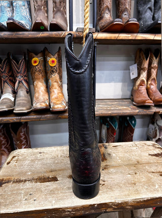 Genuine Ostrich Snip Toe Boot in Black Cherry-2940318