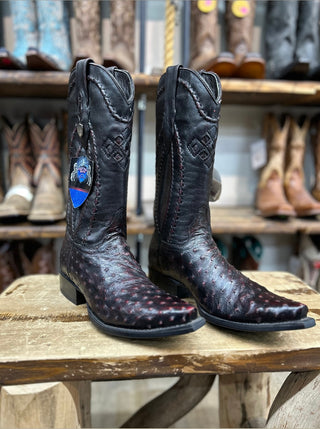 Genuine Ostrich Snip Toe Boot in Black Cherry-2940318