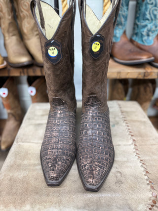 Los Altos Mens Snip Toe Caiman Belly Sanded Brown Cowboy Boot 948235