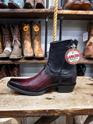 Los Altos BURGUNDY OSTRICH LEG Ankle Boot SQUARE Toe Side Zipper 76B0543