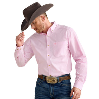 Ariat Men’s Dayne Mini Stripe Button Down (Prism Pink) 10023596