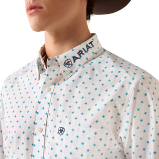 ARIAT MEN'S TEAM EMORY FITTED WHITE SHIRT(WHITE MULTI GEO)-10079415