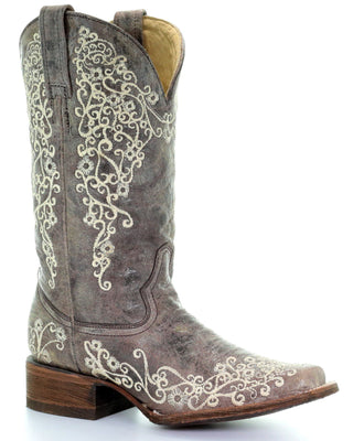 CORRAL WOMEN'S BROWN CRATER EMBROIDERED WESTERN BOOTS - SQUARE TOE-A2663