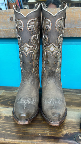 CIRCLE G LADIES CHOCOLATE INLAY & EMBROIDERY & STUDS L6029