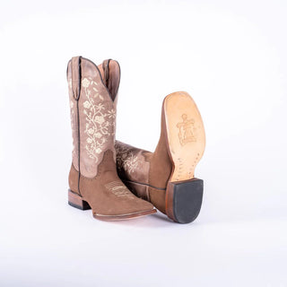 Tanner Mark Women's Square Toe Floral Nobuck Boots (Brown) TML205197