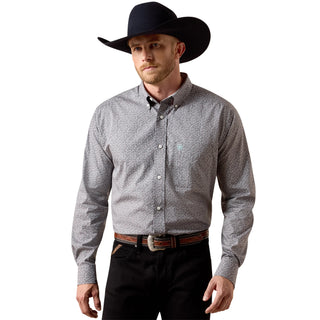 Ariat Men's Wrinkle Free Webb December Sky Grey Ditsy Classic Fit Shirt- 10073688-Ariat Men’s Shirt