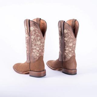 Tanner Mark Women's Square Toe Floral Nobuck Boots (Brown) TML205197