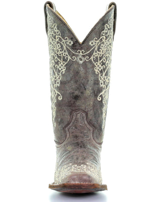 CORRAL WOMEN'S BROWN CRATER EMBROIDERED WESTERN BOOTS - SQUARE TOE-A2663