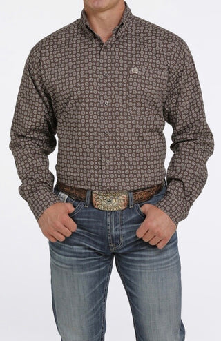 MEN'S CINCH L/S BROWN PRINT WESTERN SHIRT -MTW1105425