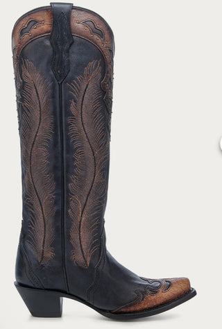 Corral Boots Womens Honey Feather Crackled Embroidered Tooled Inlay Studded Snip Toe