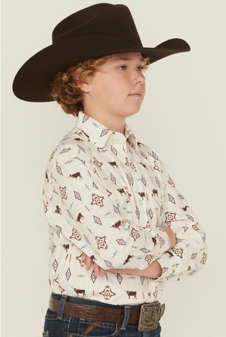 Panhandle Boys Steer Long Sleeve Snap Shirt (Tan) RBN2S06528