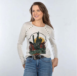 Panhandle Women's Natural Desert Scene Long Sleeve Tee LW22T04675