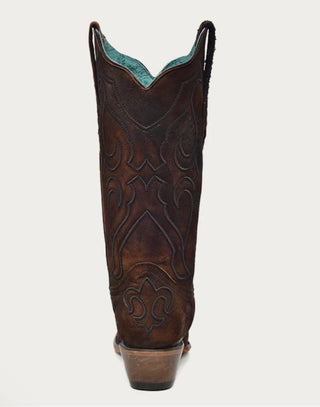 WOMEN'S EMBROIDERY BROWN LAMB SNIP TOE COWBOY BOOT -Z5205