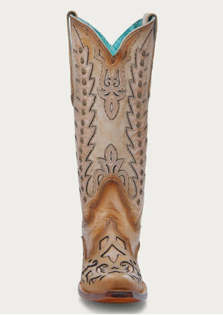 Corral Women’s Embroidery Overlay and Studs Wing Tip Sand Snip Toe Cowboy Boot