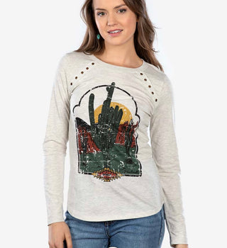 Panhandle Women's Natural Desert Scene Long Sleeve Tee LW22T04675