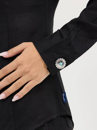 Wrangler Womens Slim Concho Button Shirt Black - 112371916