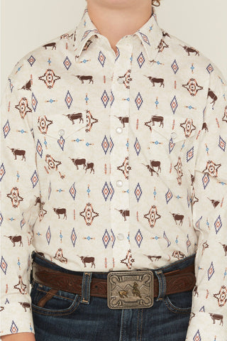 Panhandle Boys Steer Long Sleeve Snap Shirt (Tan) RBN2S06528
