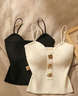 Button Accent Ribbed Tank Top(One Size)-SAWA2509128