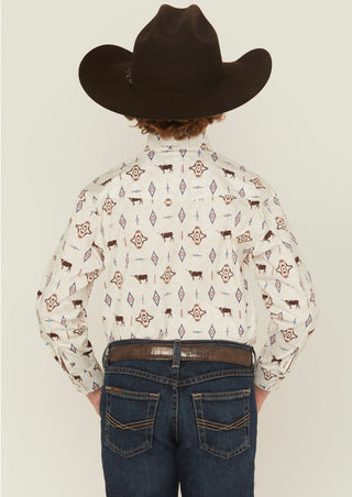 Panhandle Boys Steer Long Sleeve Snap Shirt (Tan) RBN2S06528