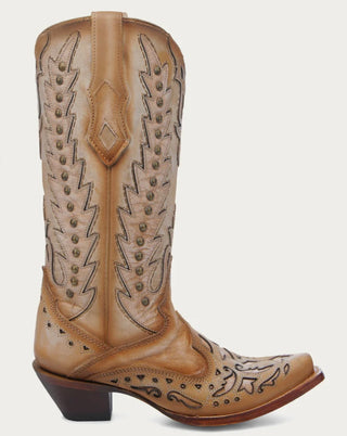 Corral Women’s Embroidery Overlay and Studs Wing Tip Sand Snip Toe Cowboy Boot