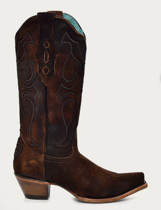 WOMEN'S EMBROIDERY BROWN LAMB SNIP TOE COWBOY BOOT -Z5205