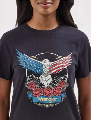 WRANGLER WOMEN'S AMERICAN FLAG EAGLE BLACK TEE SHIRT -112354380
