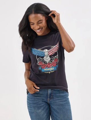 WRANGLER WOMEN'S AMERICAN FLAG EAGLE BLACK TEE SHIRT -112354380