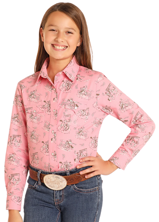 Panhandle Slim Girl's Cowboy Western Snap Shirt (Pink) LGN2S04976