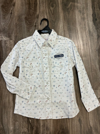 Panhandle Slim Girl's Western Snap Shirt (White) RGN2S04606