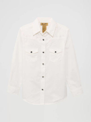 Wrangler Girls Classic Western Snap Shirt (White) 10GW7001W