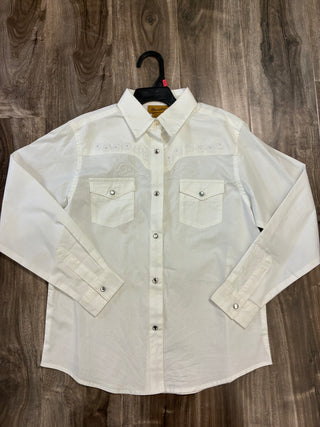 Wrangler Girls Classic Western Snap Shirt (White) 10GW7001W
