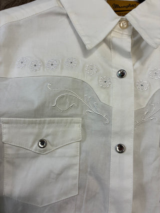 Wrangler Girls Classic Western Snap Shirt (White) 10GW7001W