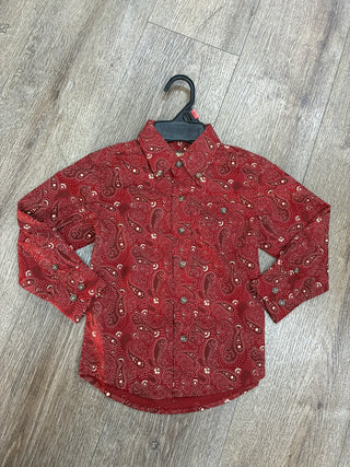 Wrangler Boys Paisley Classic Button Up (Red) 112356520