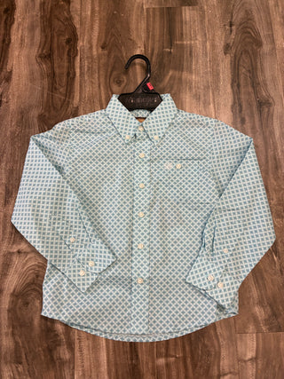 Wrangler Boys Long Sleeve Button Up (Turquoise) 112356521