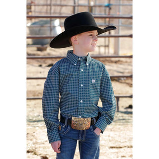 Cinch Boys Geometric LS Button Down Shirt (Teal) MTW7060367